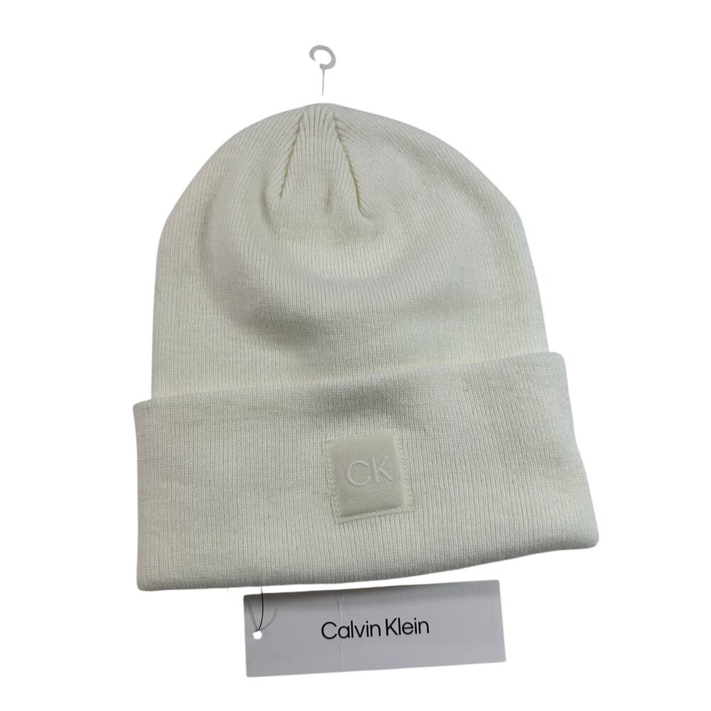 NWT Calvin Klein White Knit Beanie, Supersoft Slouchy Fit